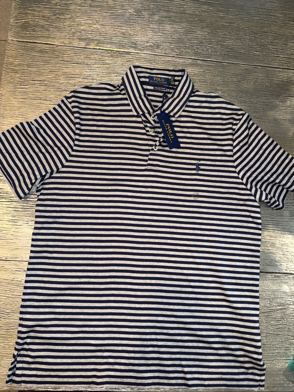 Polo by Ralph Lauren Navy and White Striped Pique Polo